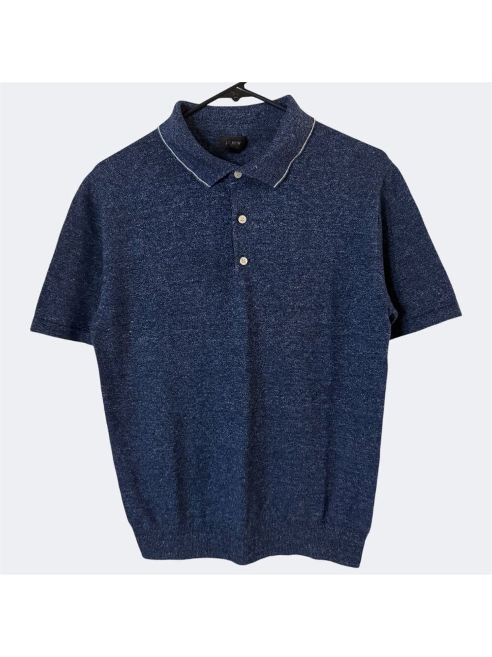 J.Crew Sweater-Polo Shirt Blue Men's Small Marled Linen-Cotton Knit Golf Preppy